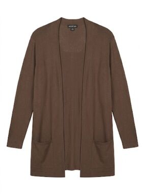 August Max Brown Duster Cardigan Long Sz Small Autumn Sweater Elevated Basic